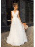 Beaded Ivory Lace Tulle V Back Wedding Dress